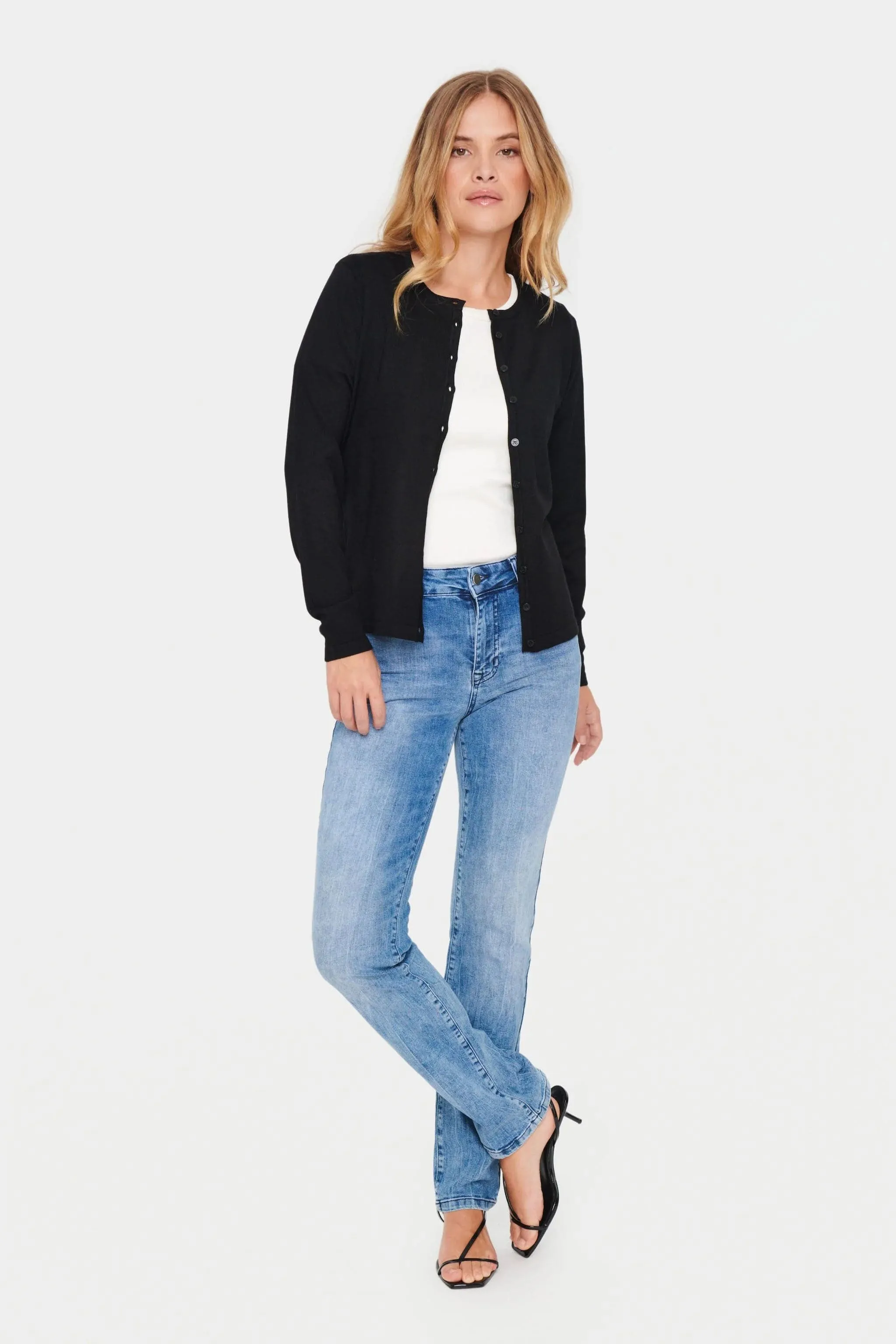 Mila Round Neck Button Through Cardigan - Black