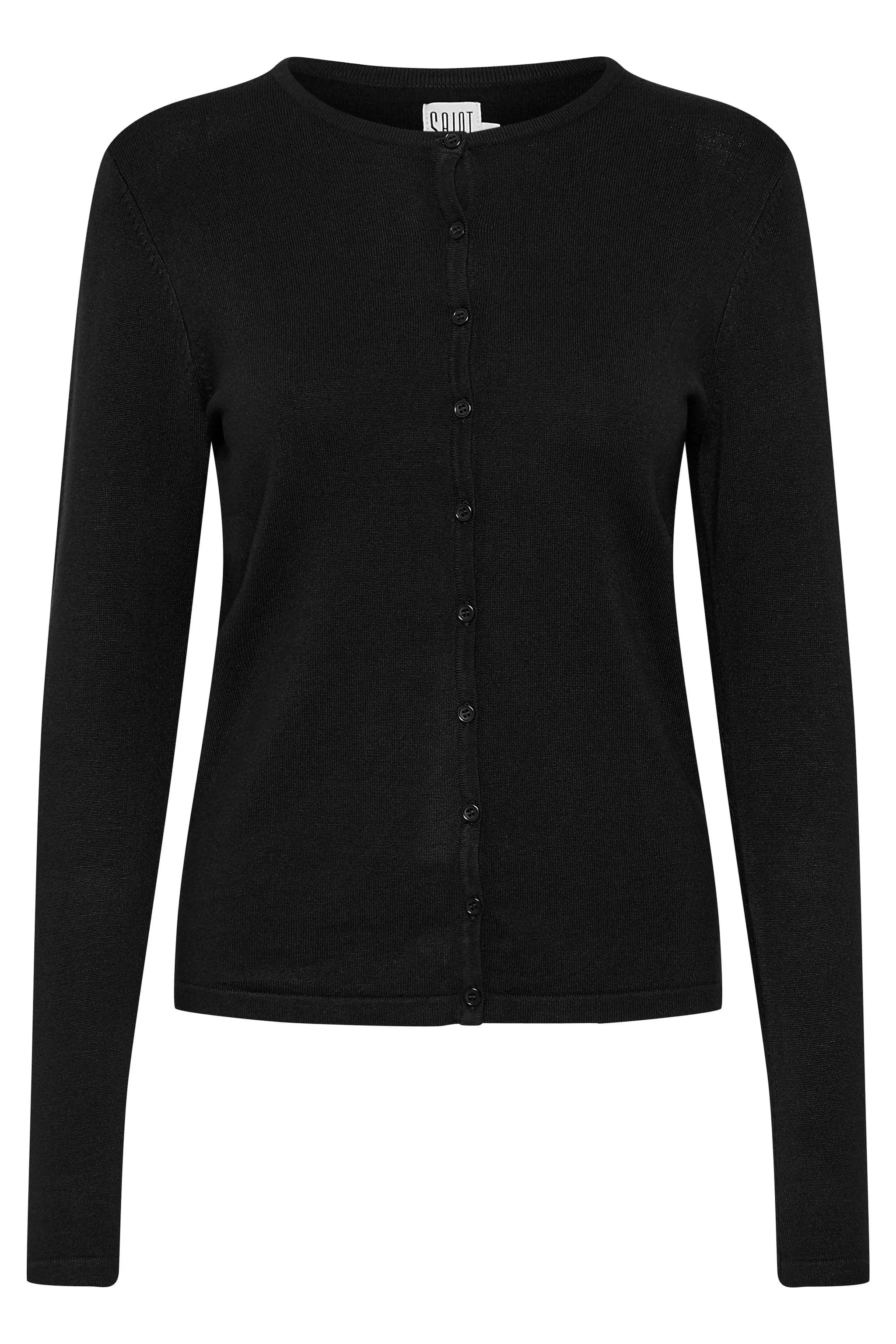 Mila Round Neck Button Through Cardigan - Black