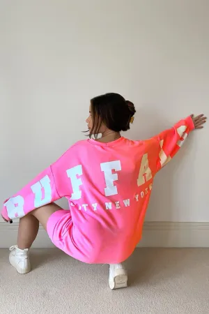 Neon Pink Buffalo Slogan Oversized Sweatshirt Jumper Dress