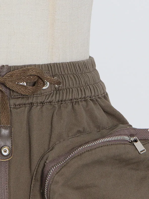 Original Creation High Waisted Loose Split-Joint With Big Pockets Zipper Skirts Bottoms