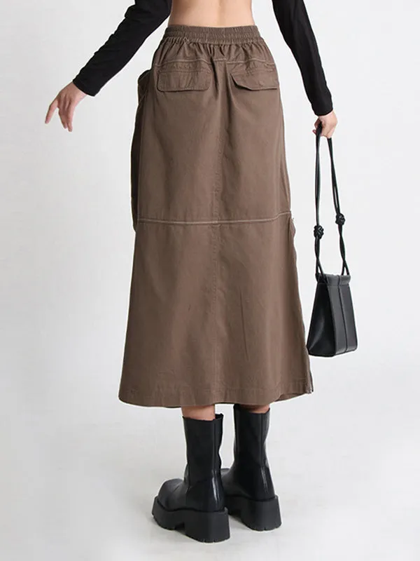 Original Creation High Waisted Loose Split-Joint With Big Pockets Zipper Skirts Bottoms