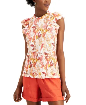 Plus Printed Smocked Sleeveless Top