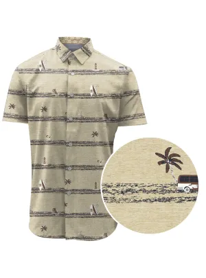 Point Zero Men's JEREMY Beach Printed Short-Sleeve Shirt - Beige Melange