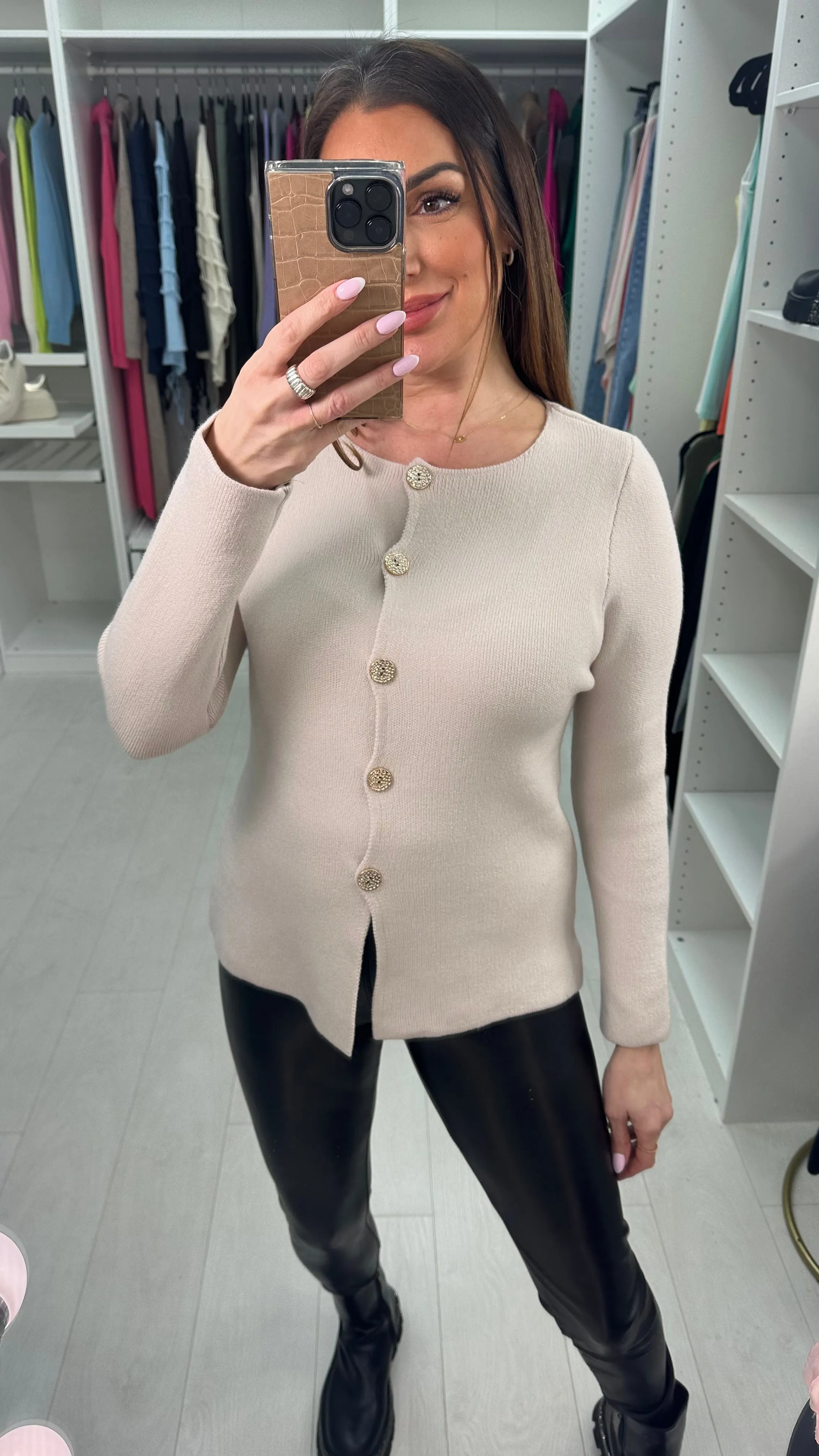 Posey Plain Button Front Knitted Cardigan