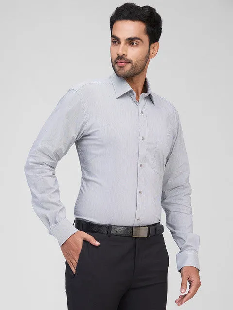 Raymond Men Black Stripe Slim Fit Cotton Blend Formal Shirts