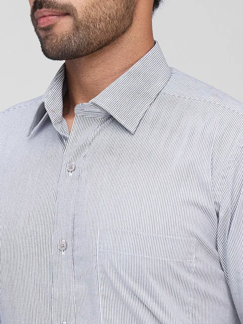 Raymond Men Black Stripe Slim Fit Cotton Blend Formal Shirts