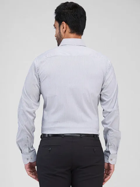 Raymond Men Black Stripe Slim Fit Cotton Blend Formal Shirts