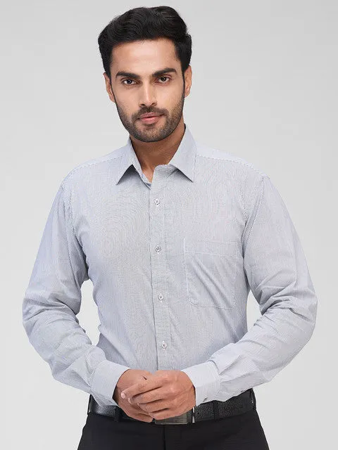 Raymond Men Black Stripe Slim Fit Cotton Blend Formal Shirts