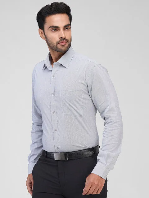 Raymond Men Black Stripe Slim Fit Cotton Blend Formal Shirts