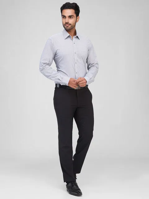 Raymond Men Black Stripe Slim Fit Cotton Blend Formal Shirts