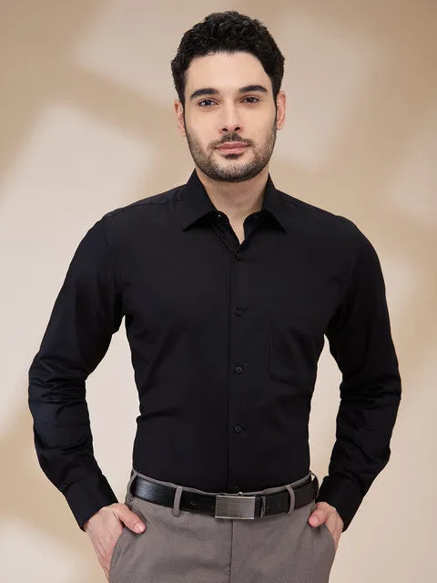 Raymond Men Black Structured Regular Fit Cotton Stain Proff Formal Shirt