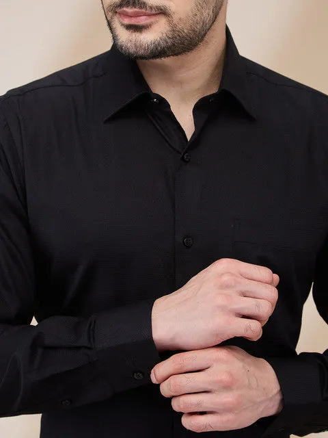 Raymond Men Black Structured Regular Fit Cotton Stain Proff Formal Shirt