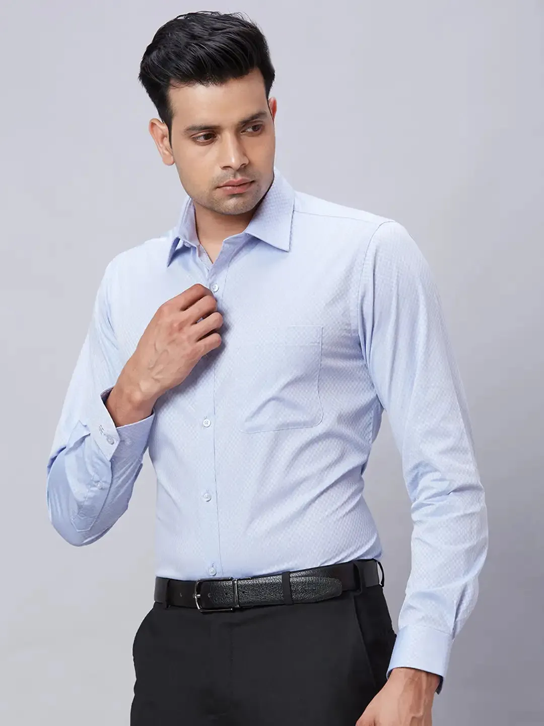 Raymond Men Blue Slim Fit Structure Cotton Shirt
