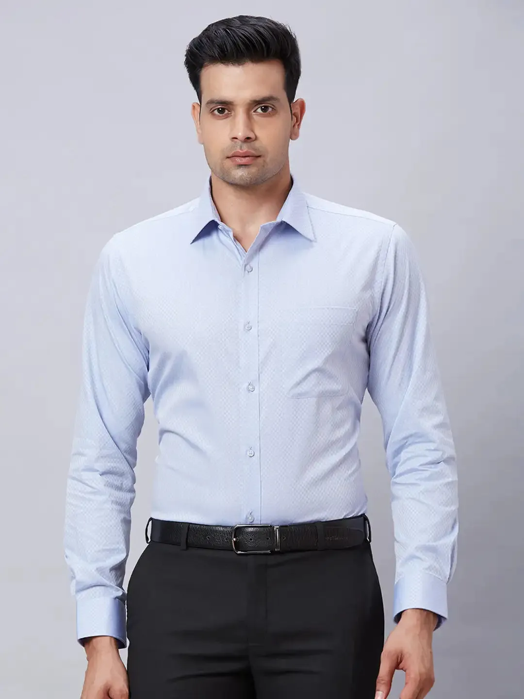 Raymond Men Blue Slim Fit Structure Cotton Shirt