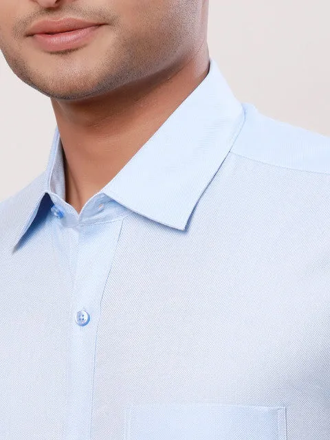 Raymond Men Blue Solid Contemporary Fit Cotton Formal Shirts