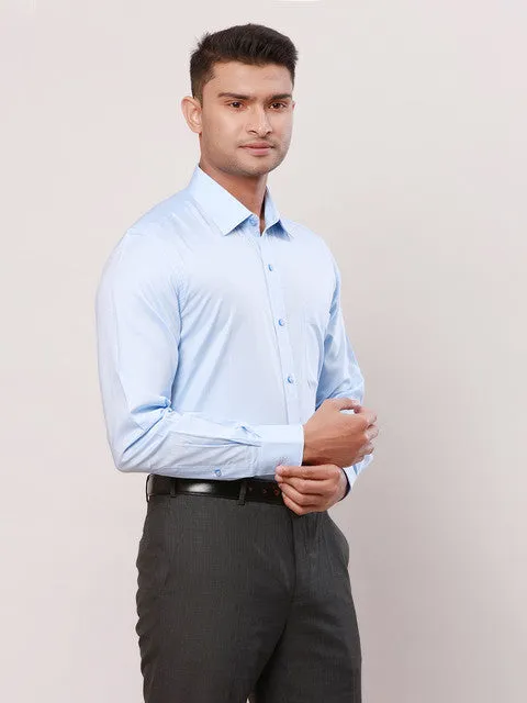 Raymond Men Blue Solid Contemporary Fit Cotton Formal Shirts