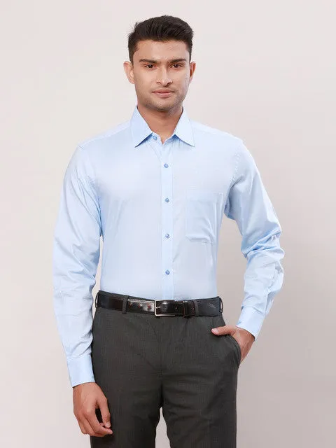Raymond Men Blue Solid Contemporary Fit Cotton Formal Shirts