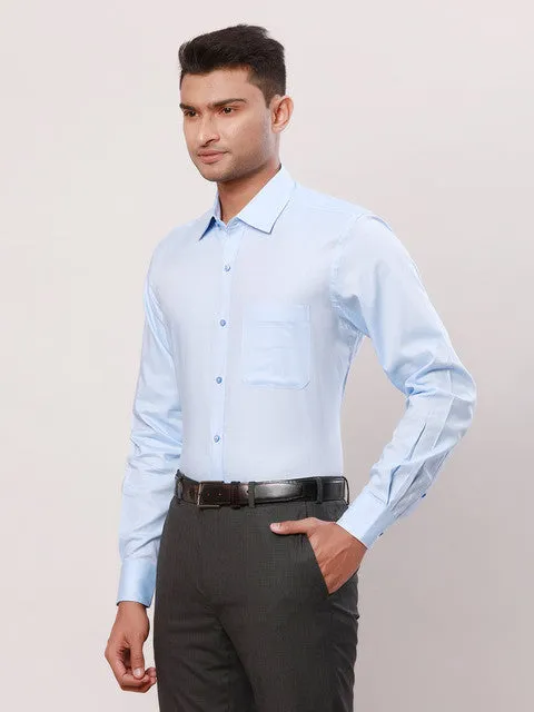 Raymond Men Blue Solid Contemporary Fit Cotton Formal Shirts