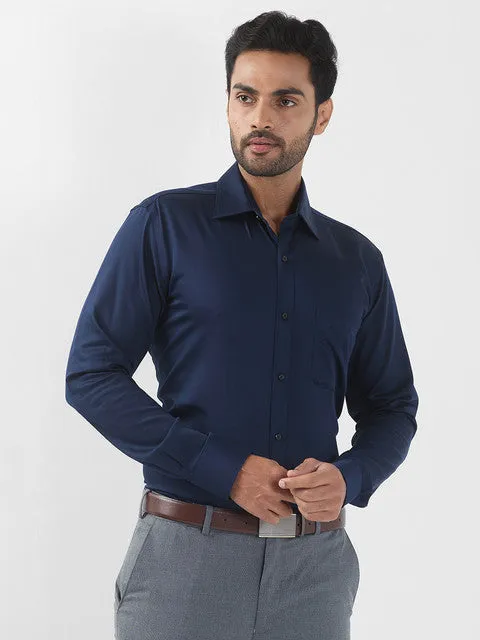Raymond Men Blue Solid Contemporary Fit Cotton Wrinkle Free Formal Shirt