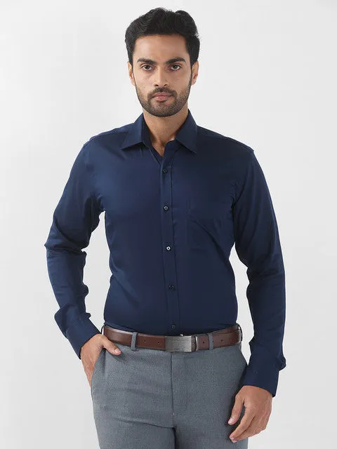 Raymond Men Blue Solid Contemporary Fit Cotton Wrinkle Free Formal Shirt