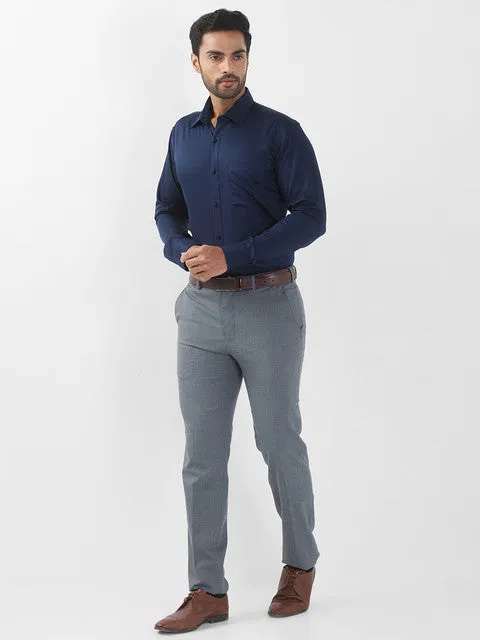 Raymond Men Blue Solid Contemporary Fit Cotton Wrinkle Free Formal Shirt