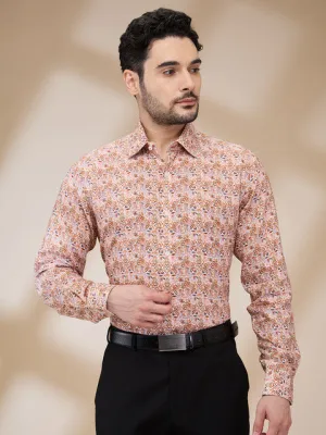 Raymond Men Orange Printed Regular Fit Cotton Blend Formal Shirts