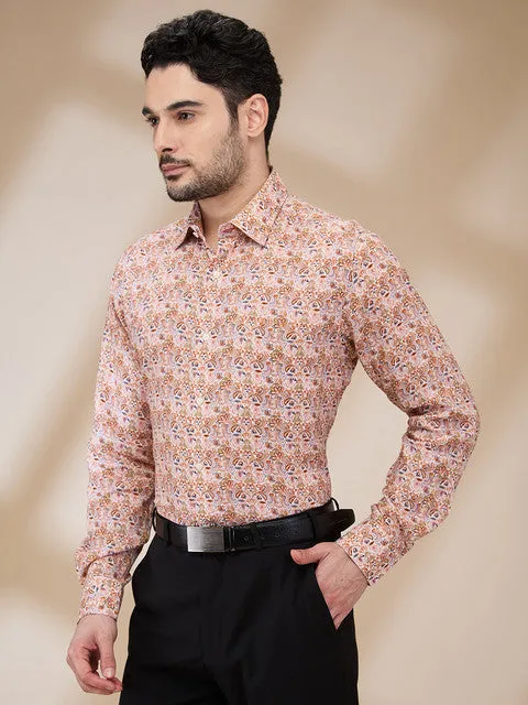Raymond Men Orange Printed Regular Fit Cotton Blend Formal Shirts