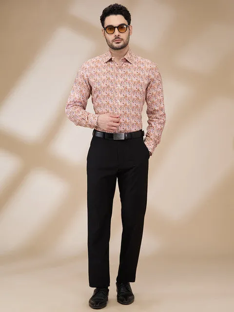 Raymond Men Orange Printed Regular Fit Cotton Blend Formal Shirts