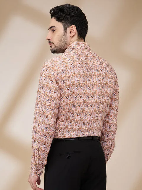 Raymond Men Orange Printed Regular Fit Cotton Blend Formal Shirts