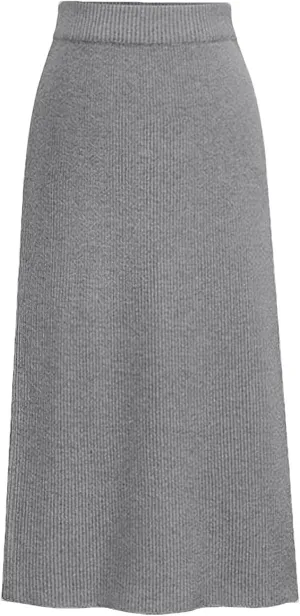 rismart Women Knitting Pencil Skirt Casual Below The Knee Stretch High Waist Elastic Skirts