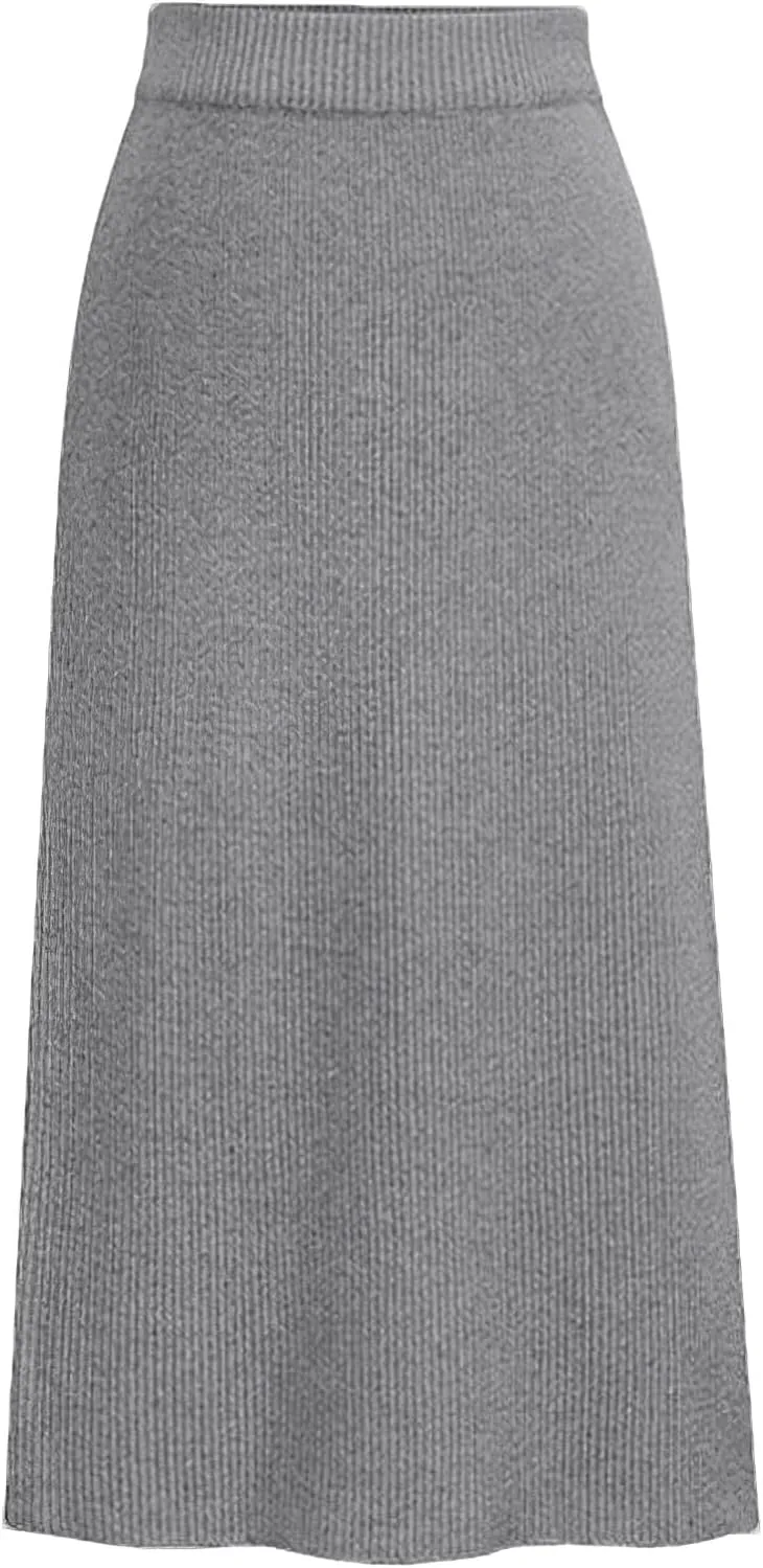 rismart Women Knitting Pencil Skirt Casual Below The Knee Stretch High Waist Elastic Skirts