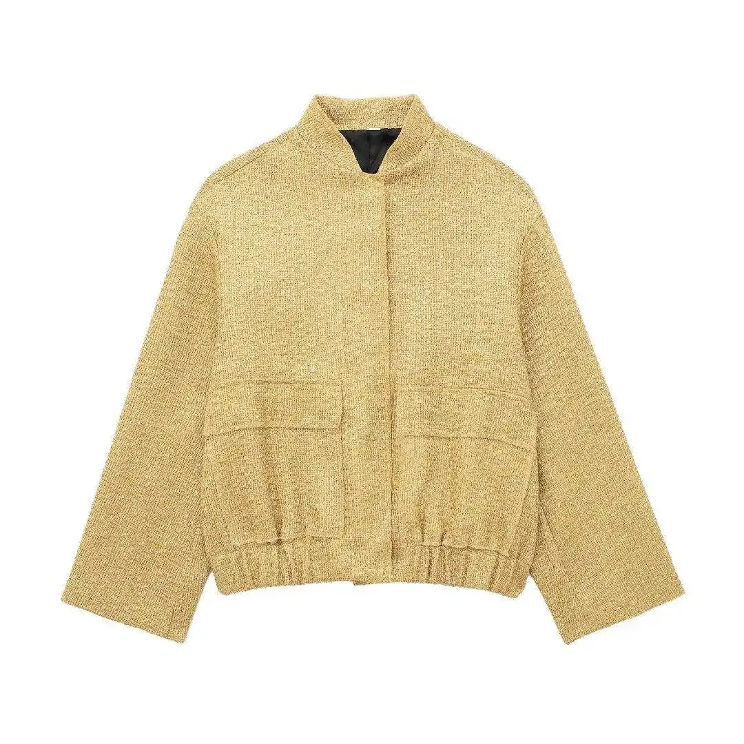 Sequin Gold Stand Collar Long Sleeve Jacket