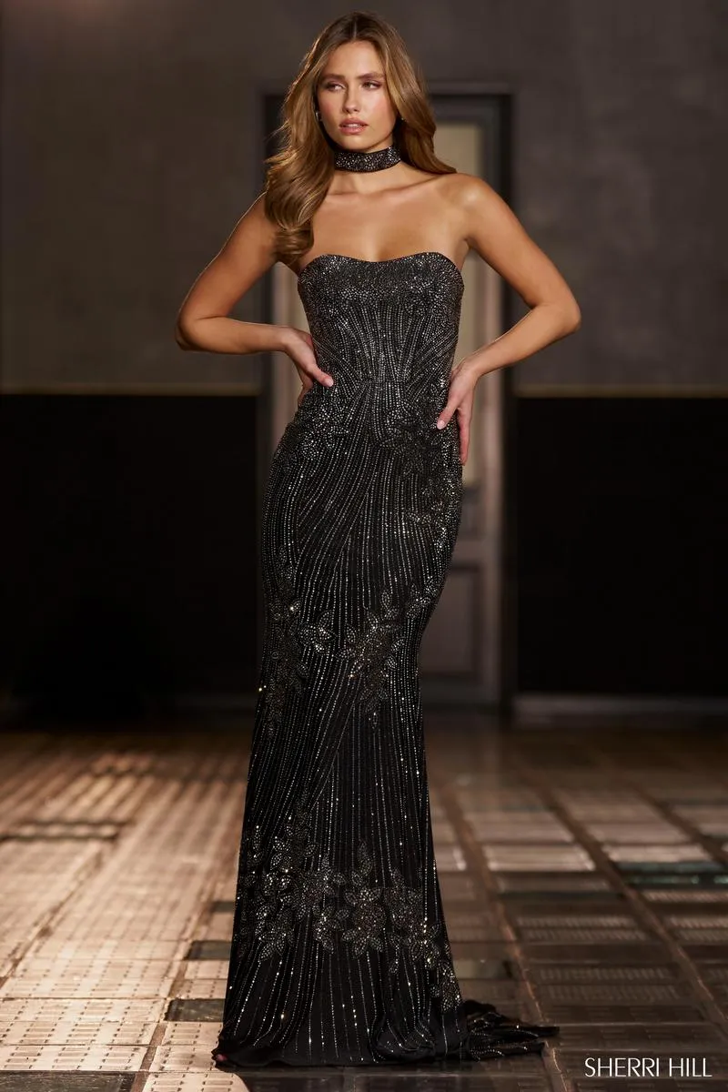 Sherri Hill Strapless Hot Fix Fitted Dress 56709