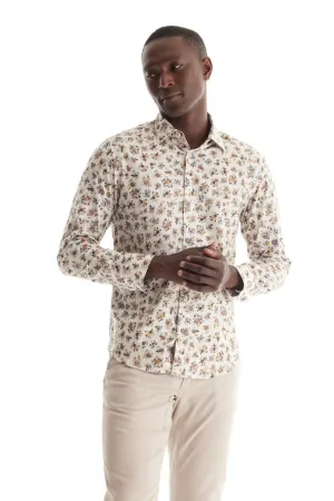 Soft Cloth Point Collar Shirt in Italian Woven Fabric - Natural Pop Floral