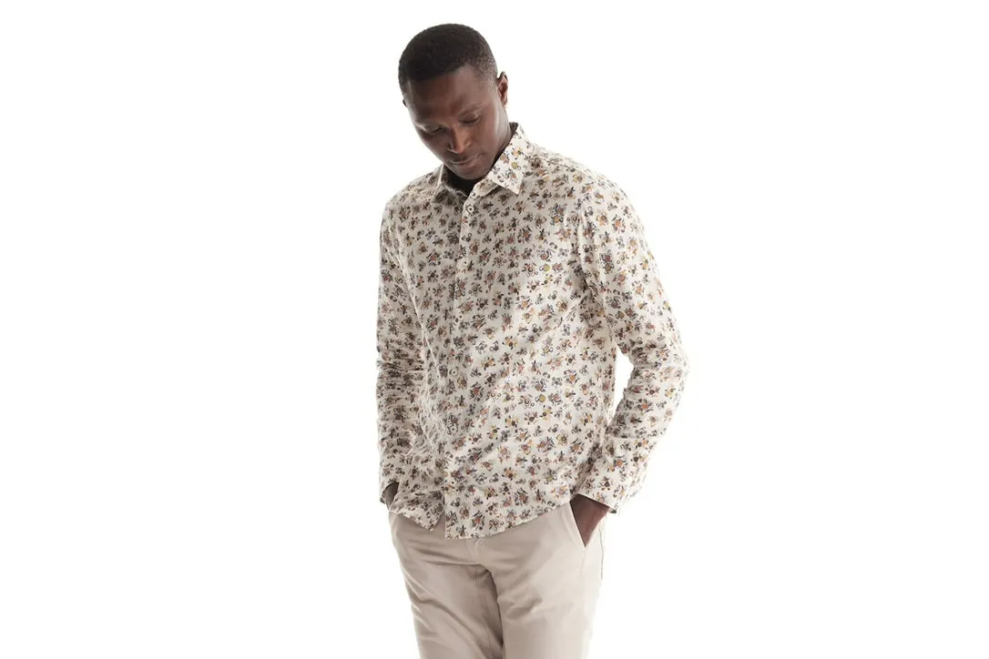Soft Cloth Point Collar Shirt in Italian Woven Fabric - Natural Pop Floral