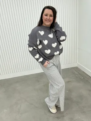 Striped Linen Pants with Raw Edge Detail