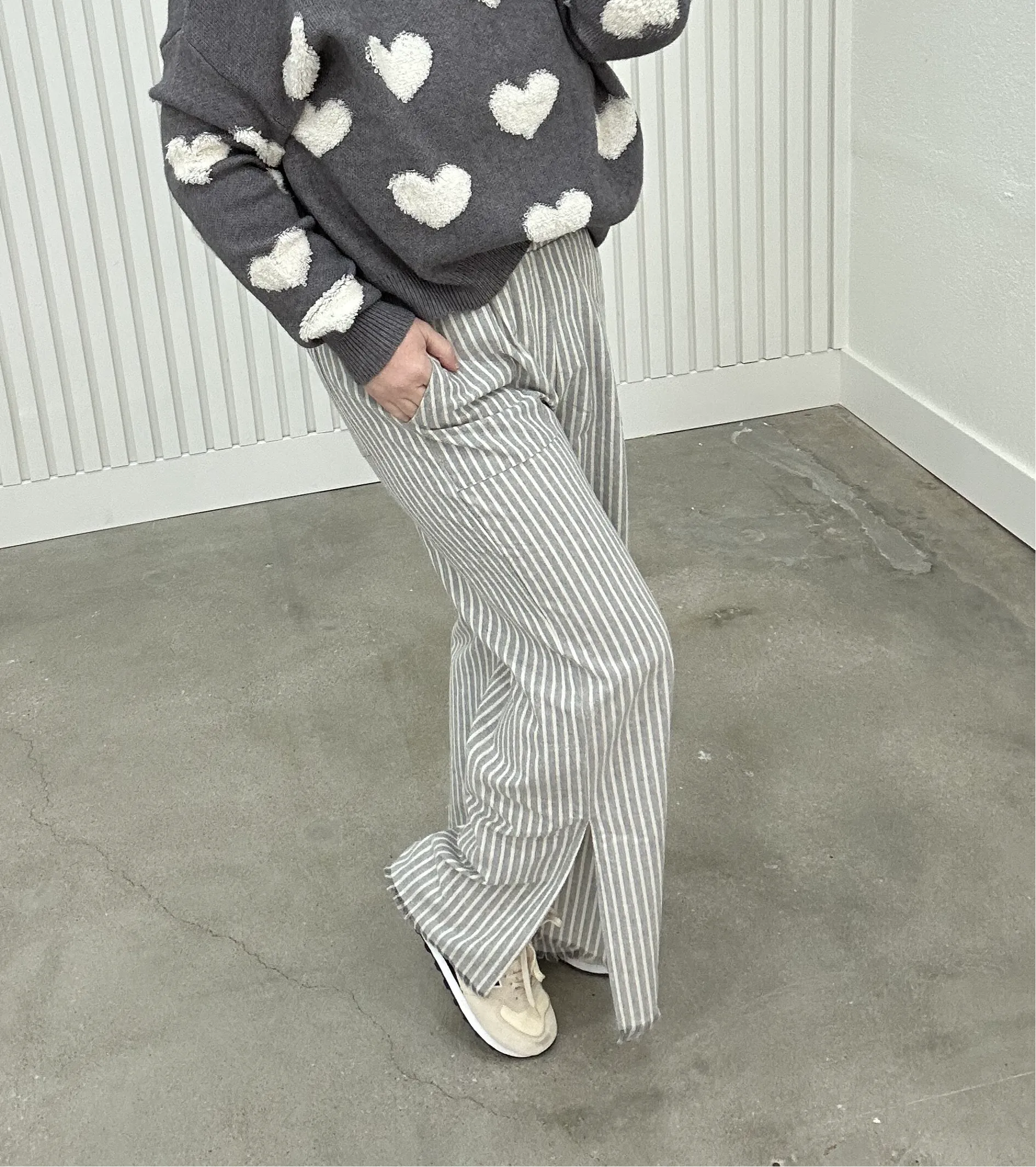 Striped Linen Pants with Raw Edge Detail