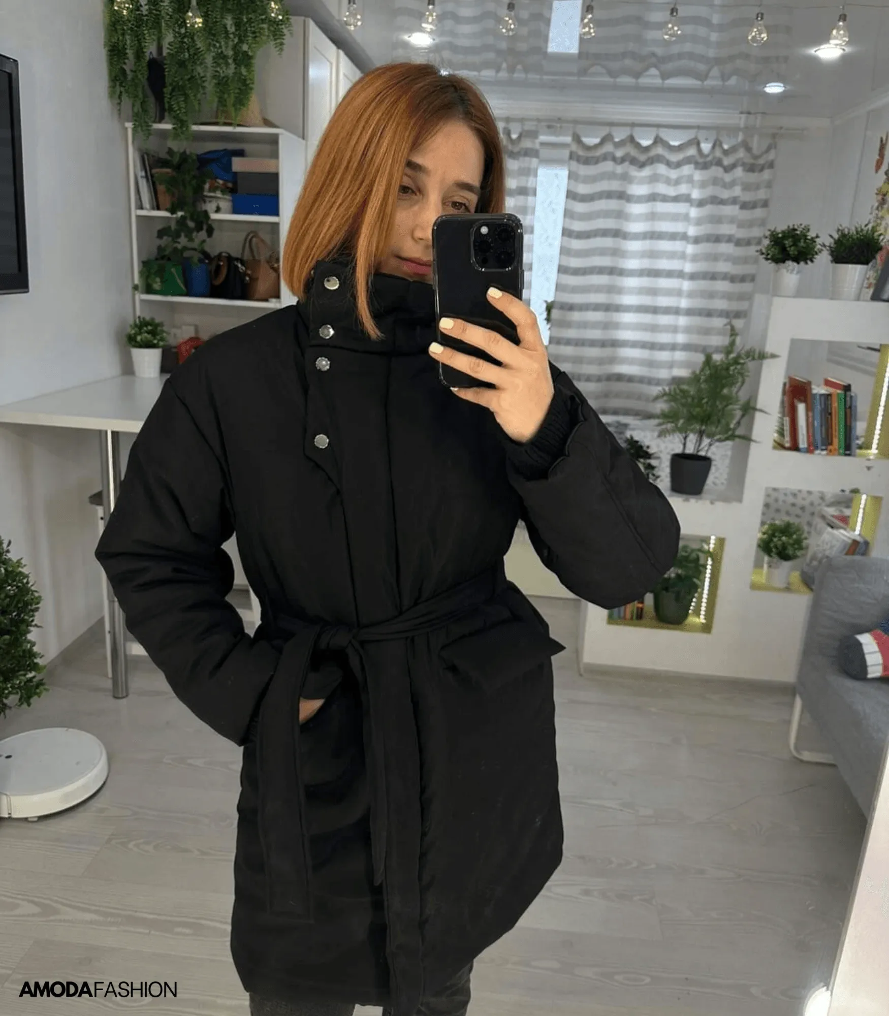 Vintage puffer kantoorjas met riem