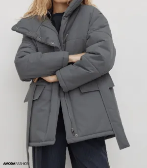 Vintage puffer kantoorjas met riem