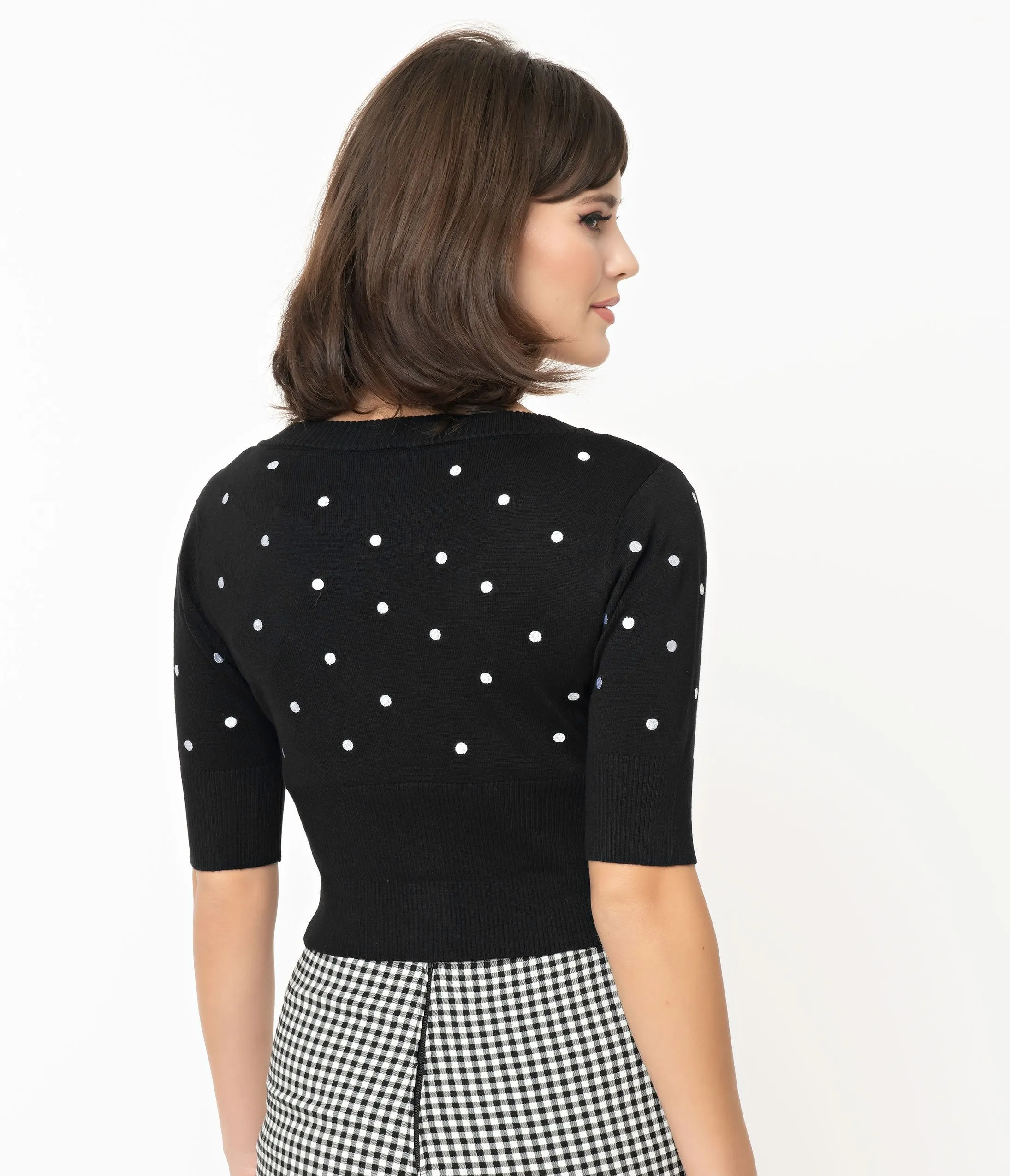 Voodoo Vixen Black & White Polka Dot Bonita Crop Cardigan