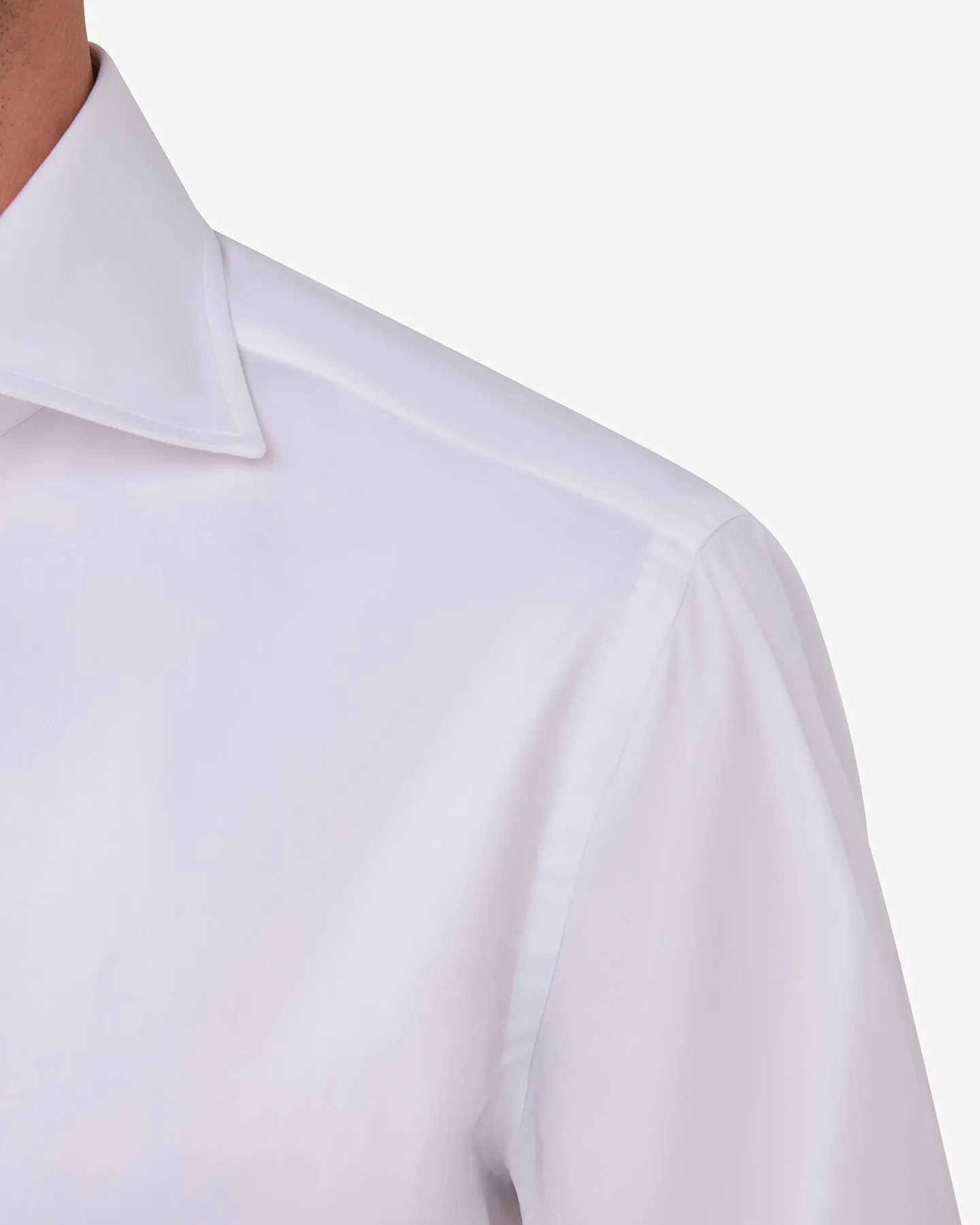 White Twill Spread Collar Shirt