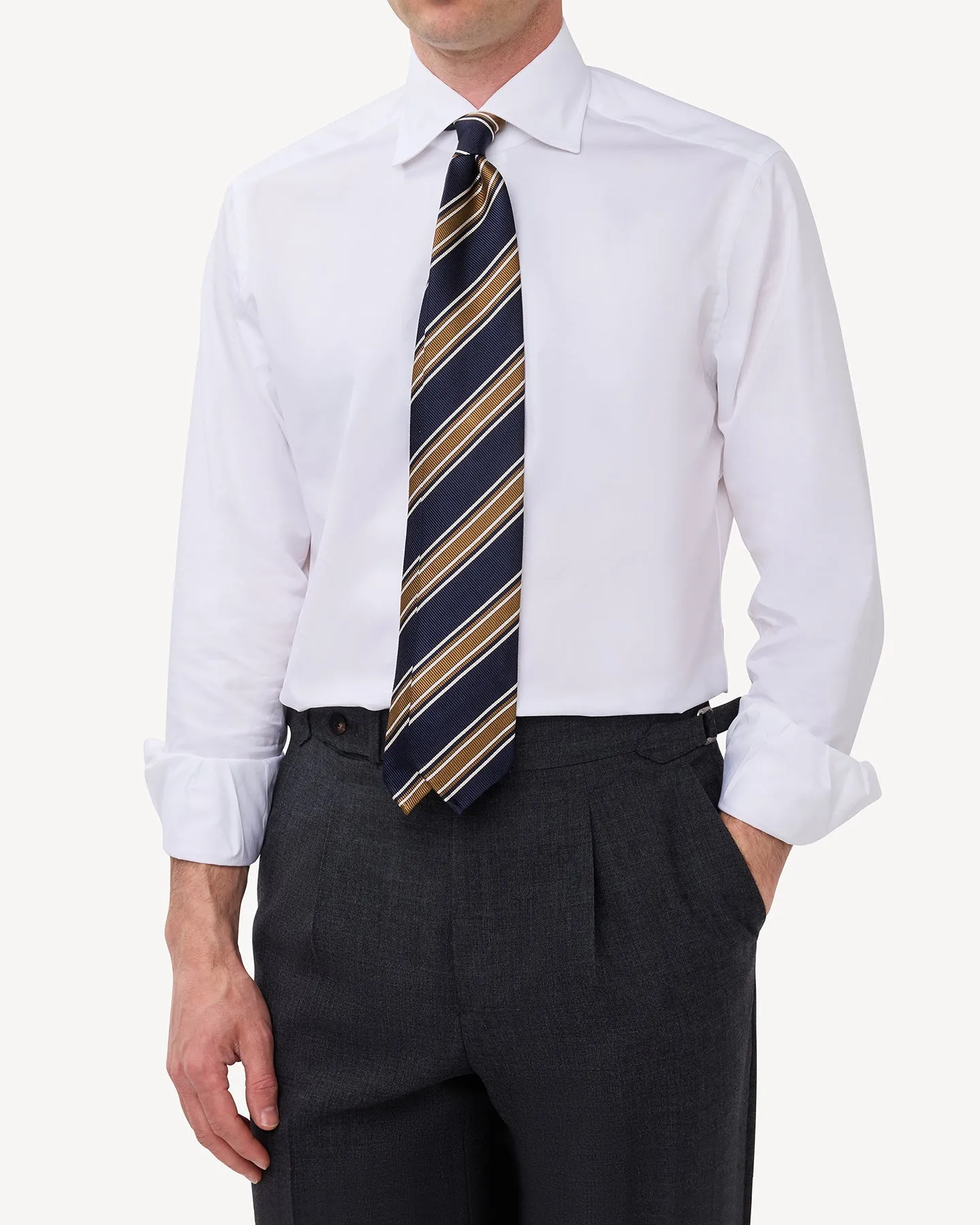 White Twill Spread Collar Shirt