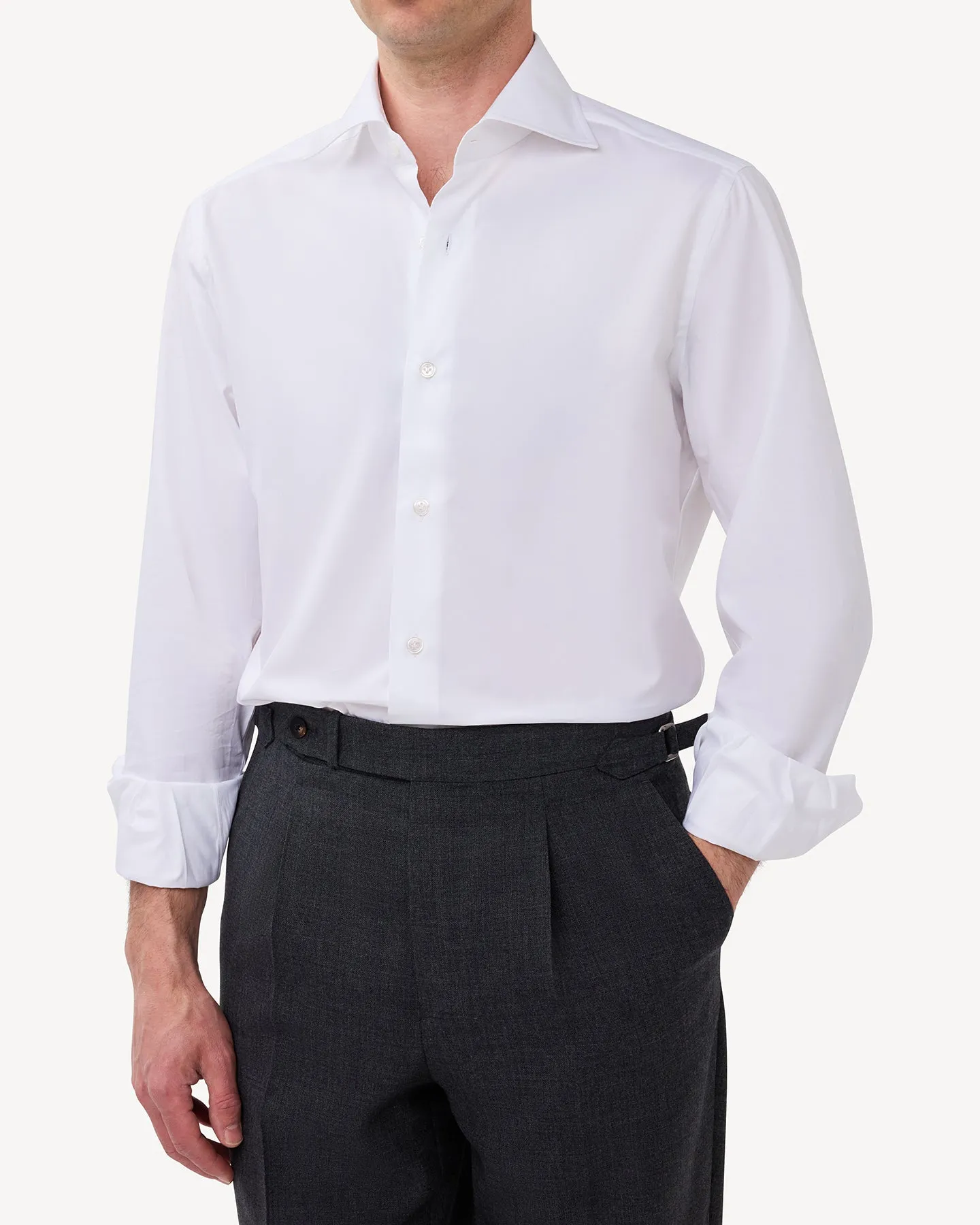 White Twill Spread Collar Shirt