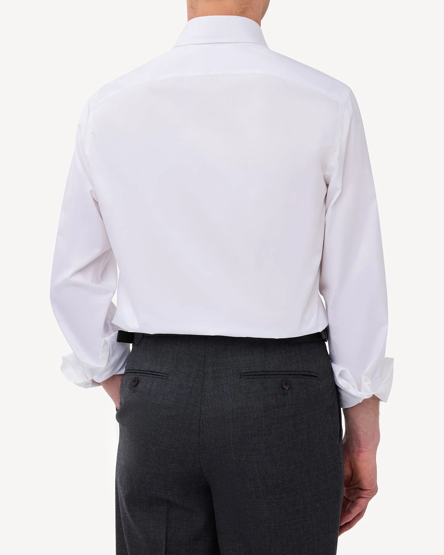 White Twill Spread Collar Shirt