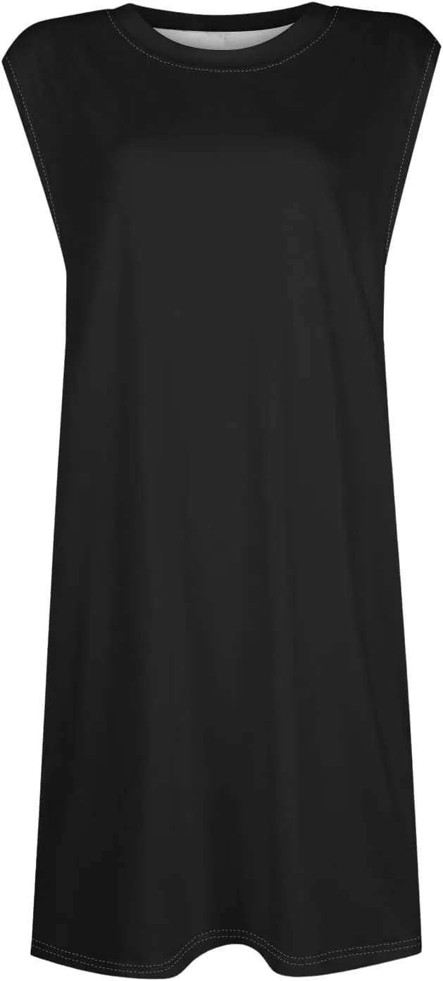 Women Crew Neck Sleeveless Sundress Printed Beach Vacation Pockets Dress 2025 Summer Casual Loose Mini Dresses