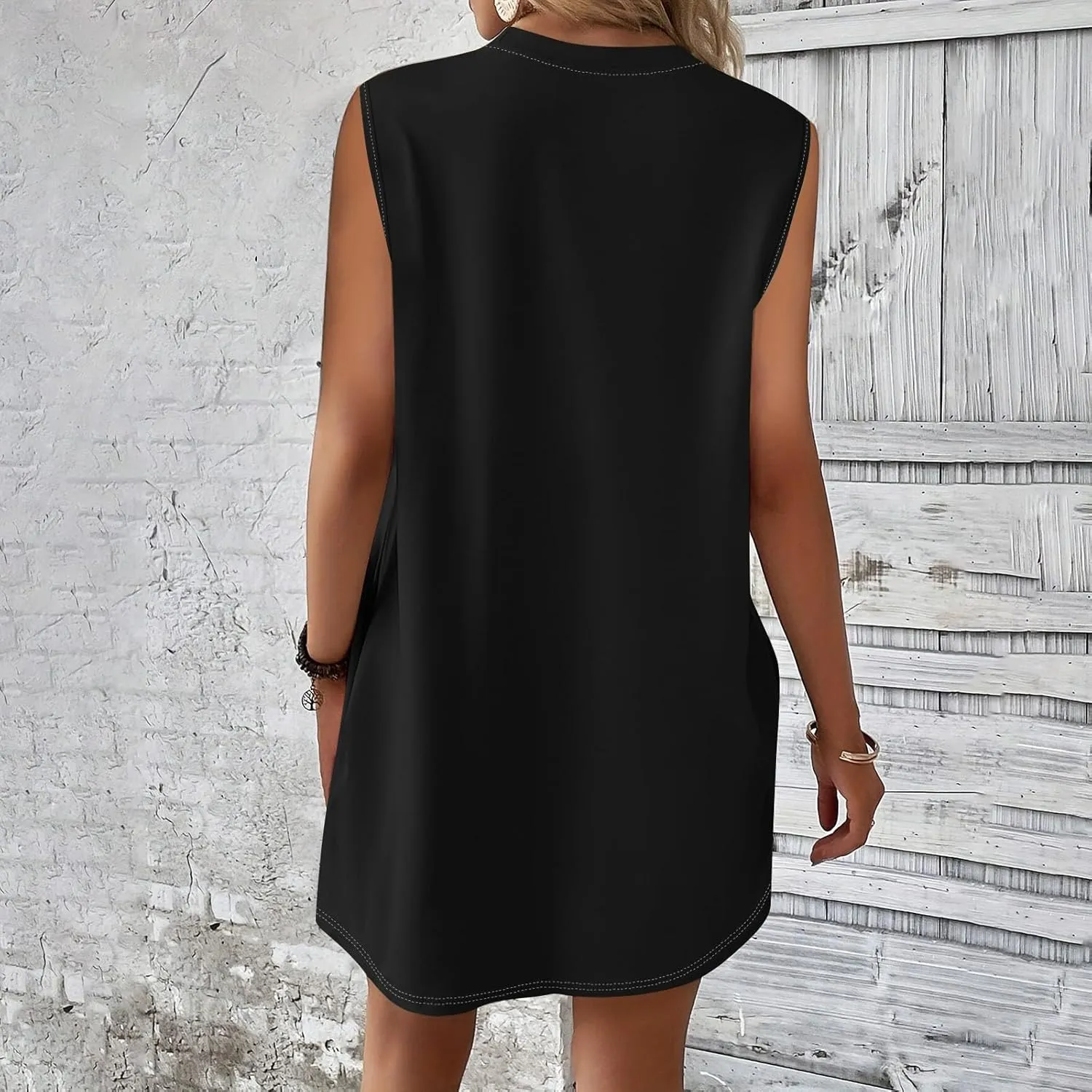 Women Crew Neck Sleeveless Sundress Printed Beach Vacation Pockets Dress 2025 Summer Casual Loose Mini Dresses