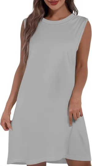 Women Crew Neck Sleeveless Sundress Printed Beach Vacation Pockets Dress 2025 Summer Casual Loose Mini Dresses