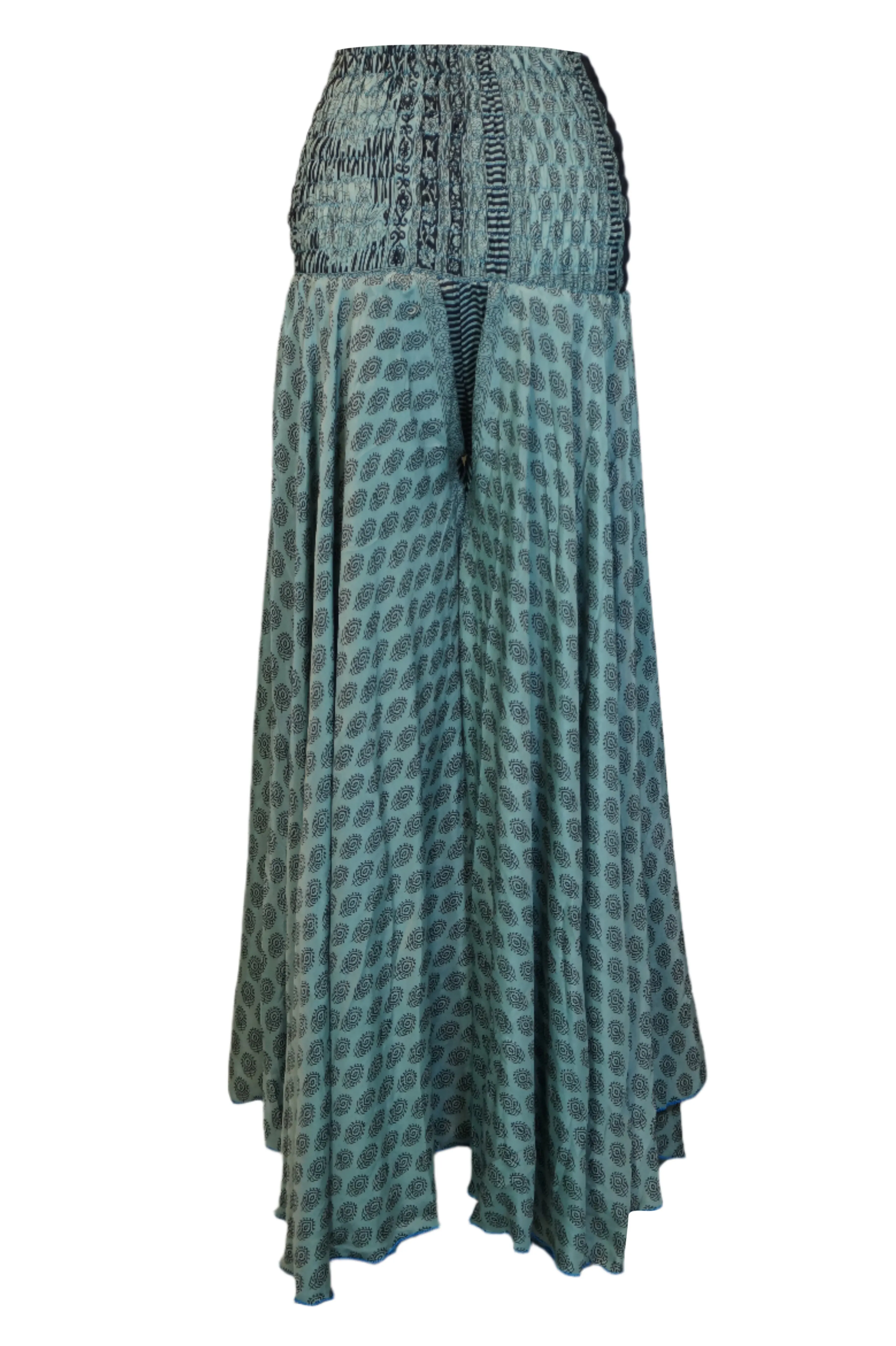 Women Handmade Sea Blue Boho Wide-Leg Palazzo Pants – Flowing & Flared SM