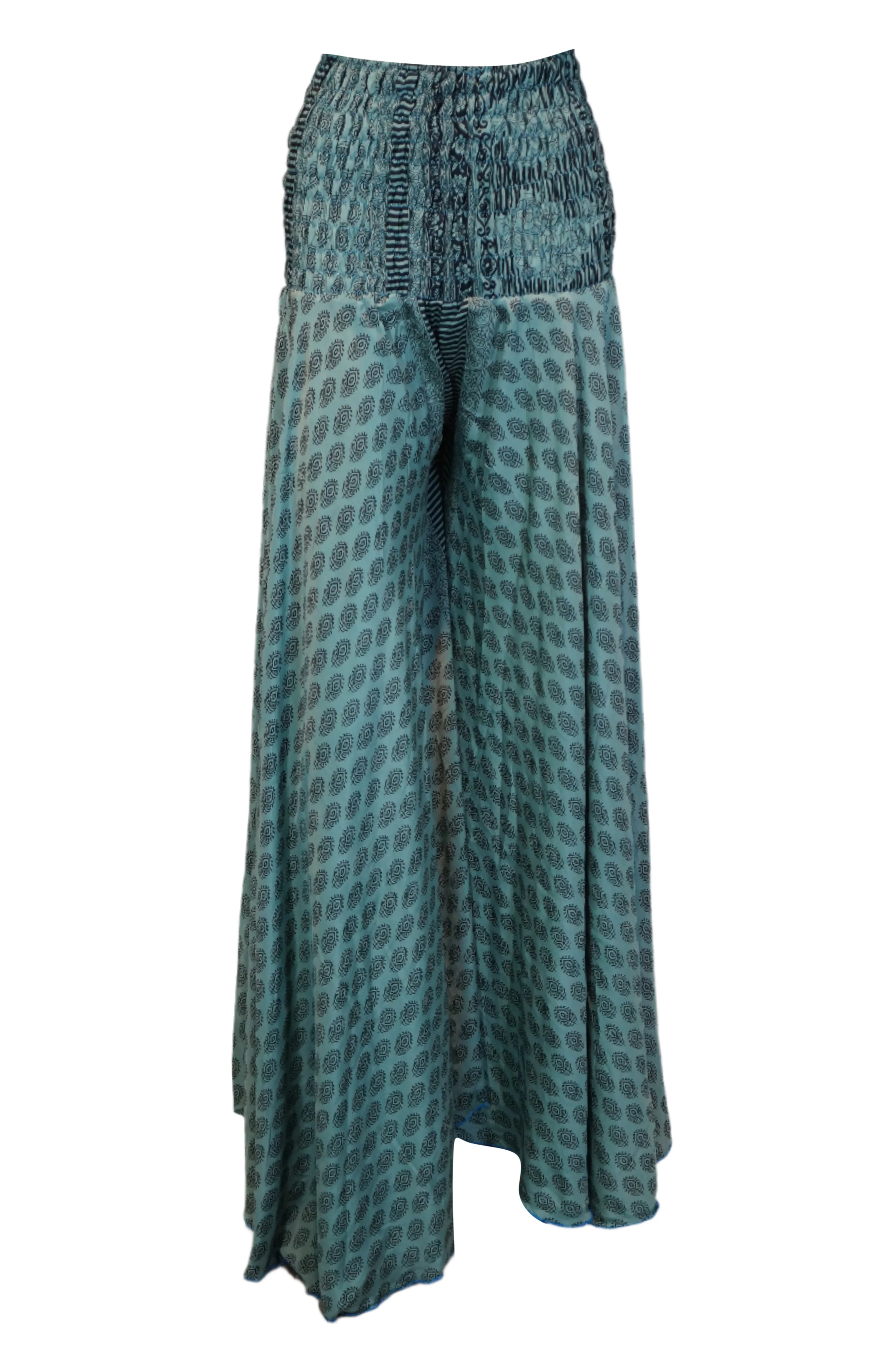 Women Handmade Sea Blue Boho Wide-Leg Palazzo Pants – Flowing & Flared SM