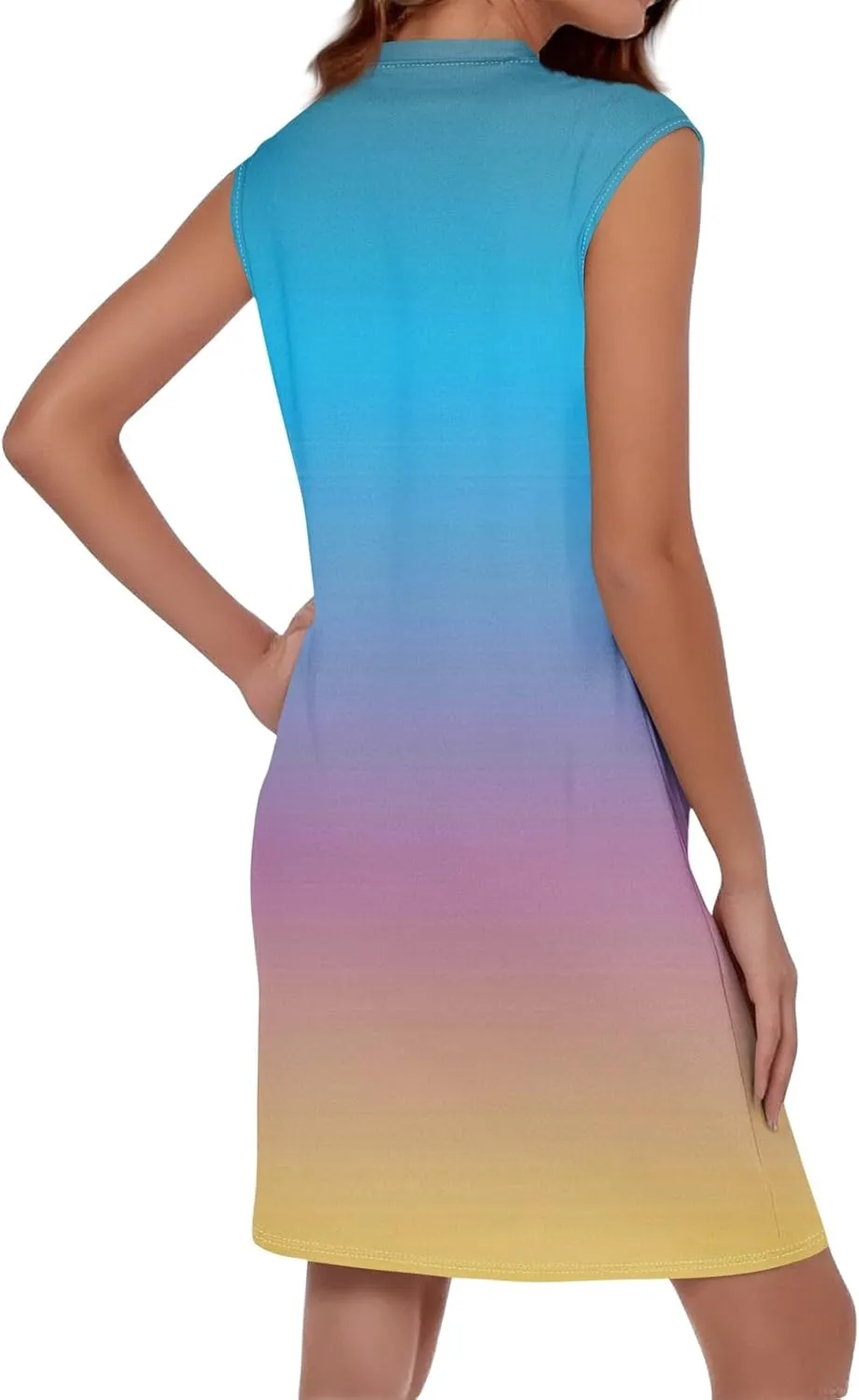 Womens Crew Neck Sleeveless Mini Dresses Printed Beach Vacation Pockets Dress 2025 Summer Casual Loose Sundress